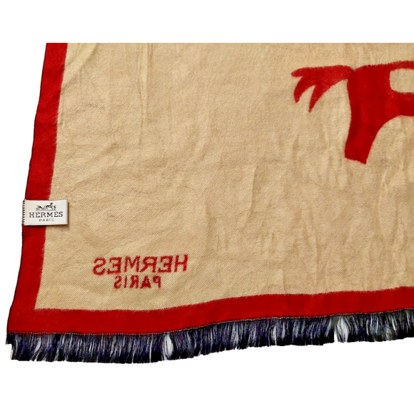 HERMÈS Red & Tan Reversibile Wrap Shawl Scarf Pre-owned - Picture 13 of 16